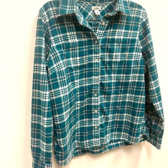 LL bean button down shirt WOMENS XS green plaid 100% cotton flannel warm preppy - Picture 7 of 11